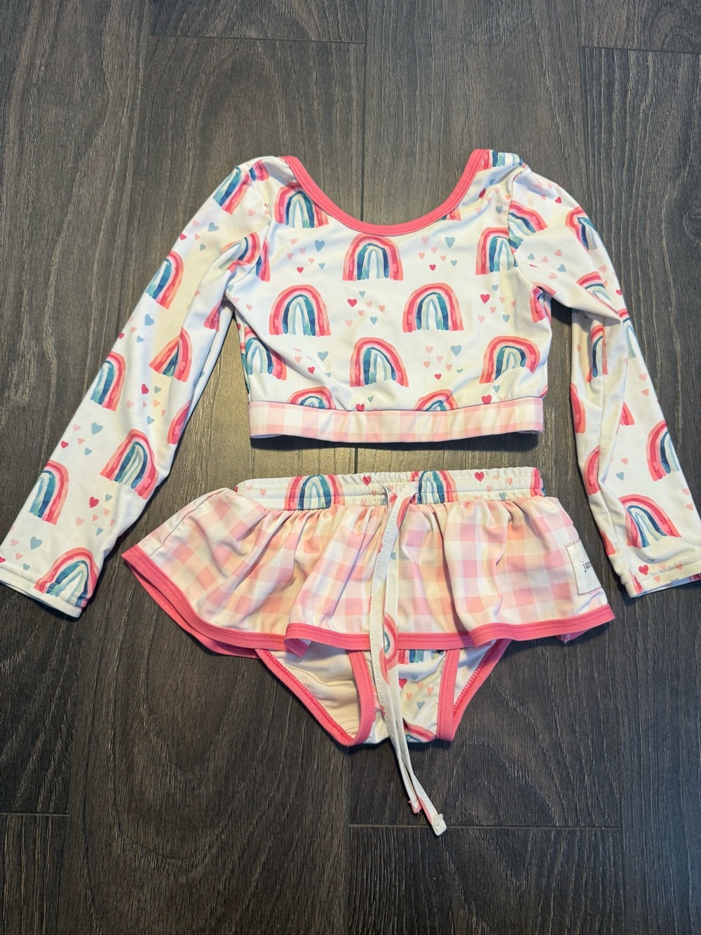Girls Jane+Jo Rainbow Long Sleeve Swim Top with Skirted Bikini Bottoms